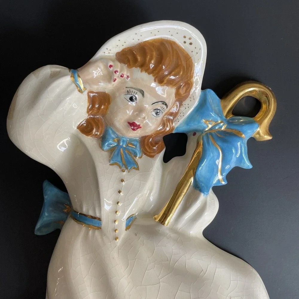 Vtg Nursery Rhyme Little Bo Peep With Her Sheep Ceramic Wall Plaque Hand Painted